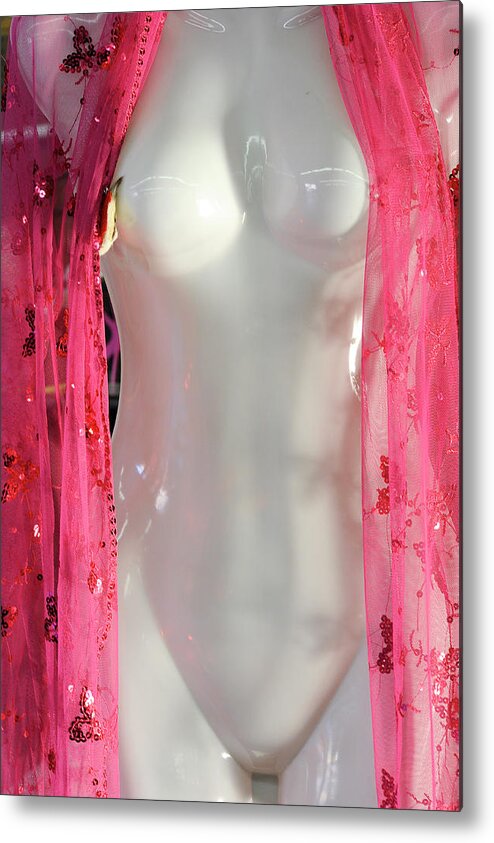Mannequin Metal Print featuring the photograph Her Skin was White and Her Scarf was Red by Mary Lee Dereske