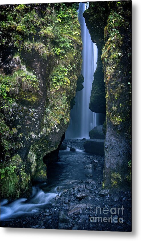 Iceland Metal Print featuring the photograph Hidden waterfall in Iceland by Delphimages Photo Creations