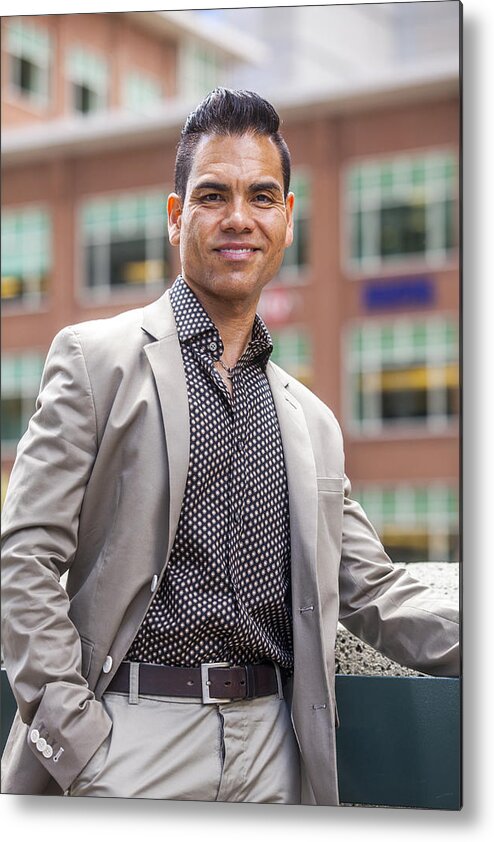 San Francisco Metal Print featuring the photograph Hispanic businessman smiling outdoors by Adam Hester