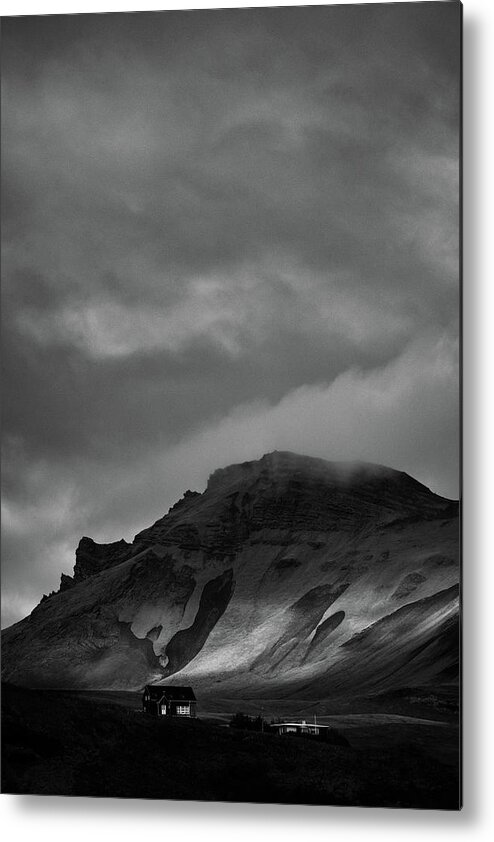 Mountain Metal Print featuring the photograph House under mountain - Vik, Iceland by George Vlachos