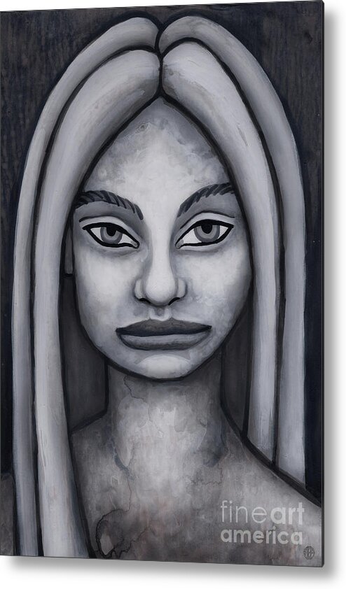 Portrait Metal Print featuring the painting Hunter. Monochromatic Portrait Study. by Amy E Fraser