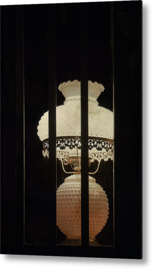 Lamp Metal Print featuring the mixed media I Leave a Light On by Moira Law
