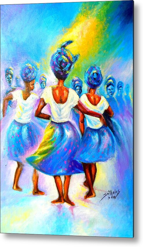 Living Room Metal Print featuring the painting 'Ijoya' 'Time to Dance' in Yoruba by Olaoluwa Smith