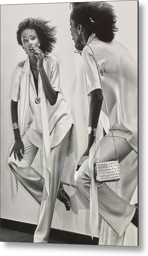 Model Metal Print featuring the photograph Iman Looking Into A Mirror by Chris von Wangenheim