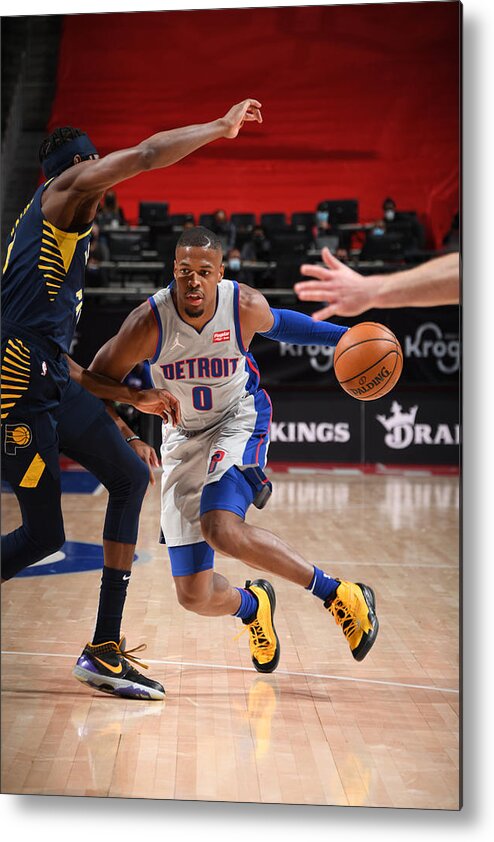 Dennis Smith Jr Metal Print featuring the photograph Indiana Pacers v Detroit Pistons by Chris Schwegler