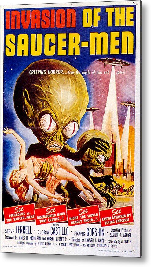 Invasion Metal Print featuring the mixed media ''Invasion of the Saucer-Men'' poster by Movie World Posters