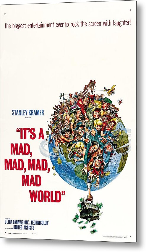 Synopsis Metal Print featuring the mixed media ''It's a Mad, Mad, Mad, Mad World'', 1963 - art by Jack Davis by Movie World Posters