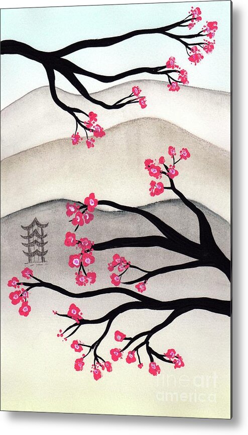 Japan Metal Print featuring the painting Japanese Cherry Blossoms by Donna Mibus