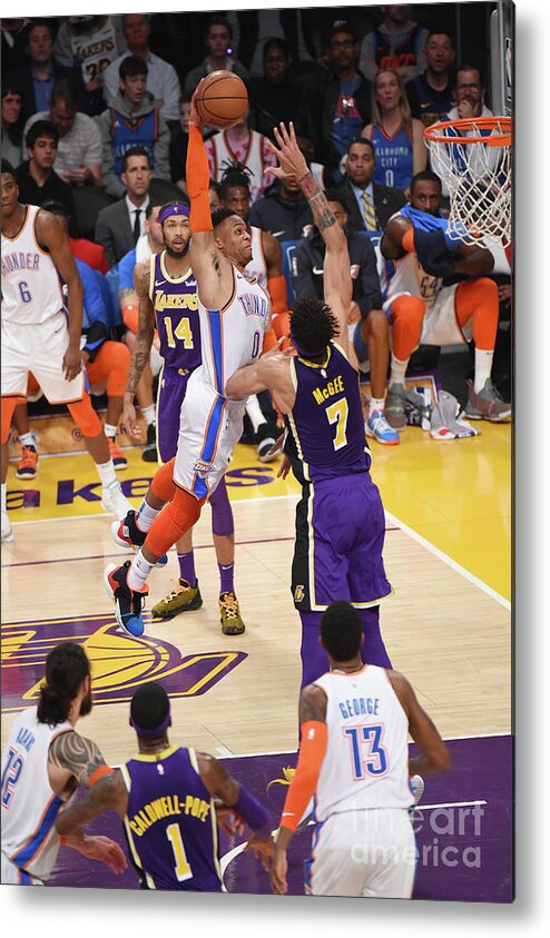 Nba Pro Basketball Metal Print featuring the photograph Javale Mcgee and Russell Westbrook by Adam Pantozzi