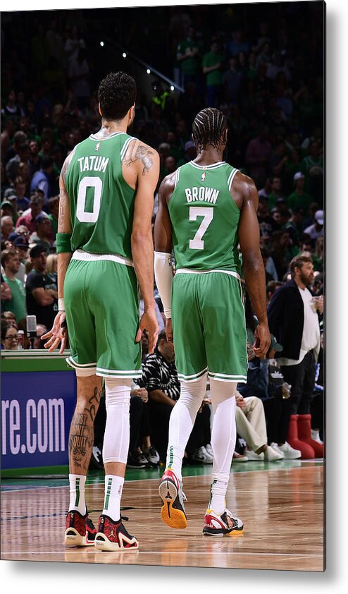 Playoffs Metal Print featuring the photograph Jaylen Brown and Jayson Tatum by Brian Babineau