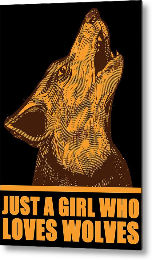 Wolf Metal Print featuring the painting Just A Girl Who Loves Wolves Orange by Tony Rubino