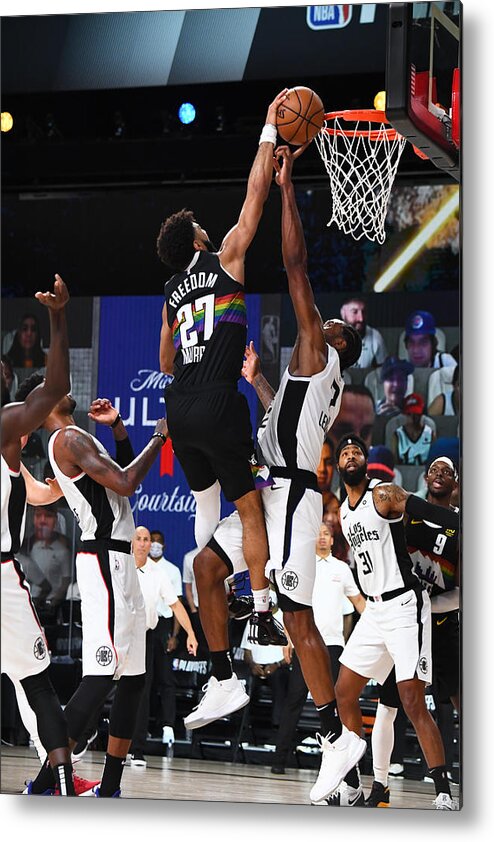 Kawhi Leonard Metal Print featuring the photograph Kawhi Leonard and Jamal Murray by Garrett Ellwood