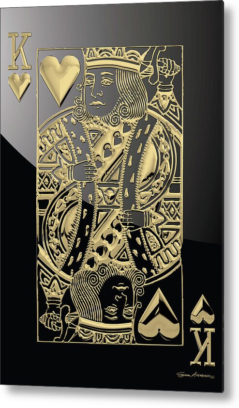 'gamble' Collection By Serge Averbukh Metal Print featuring the digital art King of Hearts in Gold on Black by Serge Averbukh
