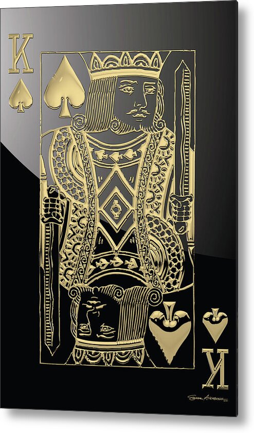 'gamble' Collection By Serge Averbukh Metal Print featuring the digital art King of Spades in Gold on Black  by Serge Averbukh