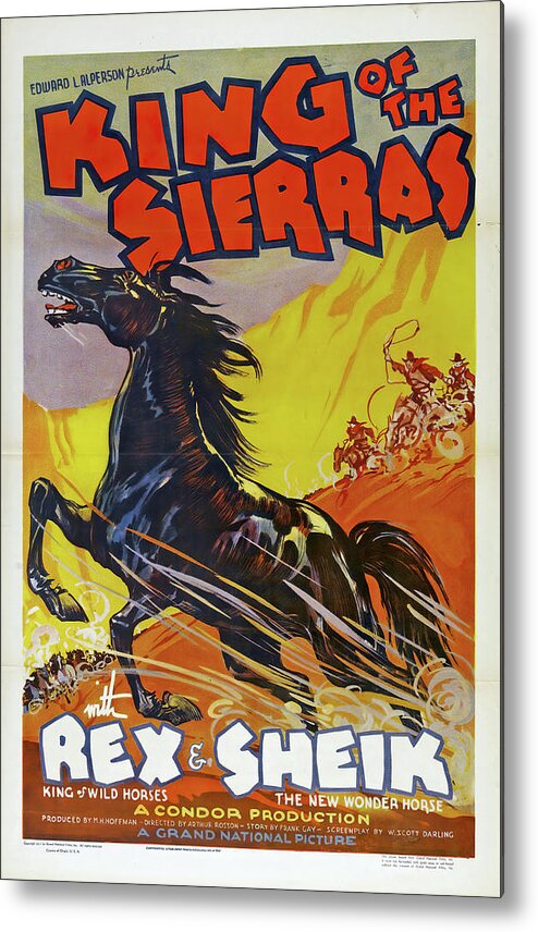 King Metal Print featuring the mixed media ''King of the Sierras'', 1938 by Movie World Posters
