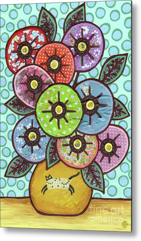 Flowers In A Vase Metal Print featuring the painting Kitty Cat Bouquet by Amy E Fraser