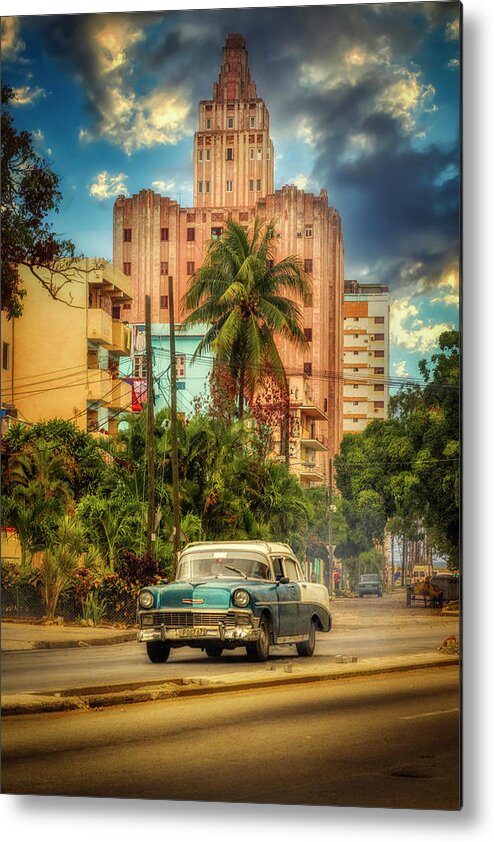 Pink And Blue Metal Print featuring the photograph La Colonial Tower, Havana, Cuba by Micah Offman
