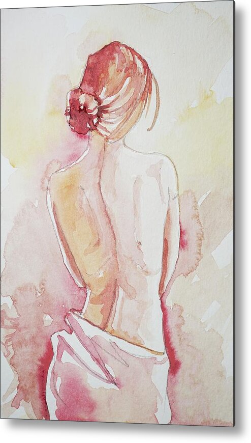 Nude Metal Print featuring the painting Lady in Pink by Luisa Millicent