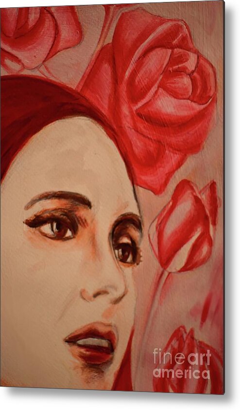 Lady Metal Print featuring the painting Lady With Roses by Leonida Arte