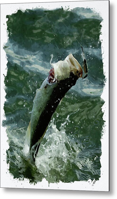 Jumping Metal Print featuring the digital art Largemouth trying to get away by Chauncy Holmes