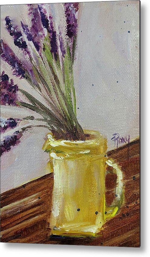 Lavender Metal Print featuring the painting Lavender in a Yellow Pitcher by Roxy Rich