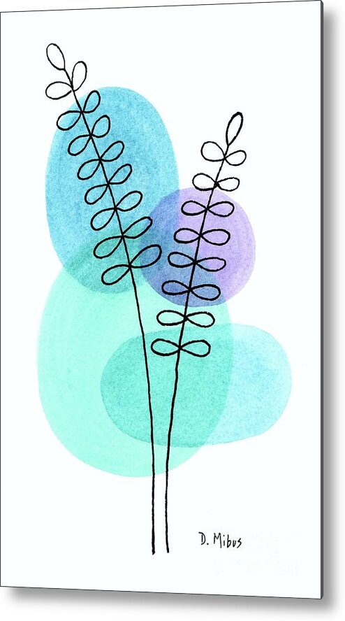 Mid Century Modern Circle Metal Print featuring the painting Line Drawing Botanical 1 by Donna Mibus
