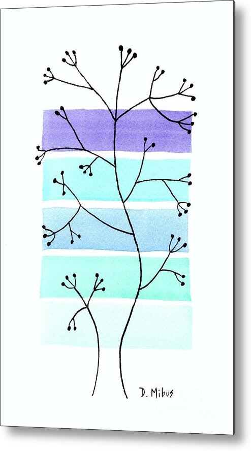 Mid Century Modern Metal Print featuring the painting Line Drawing Botanical 2 by Donna Mibus