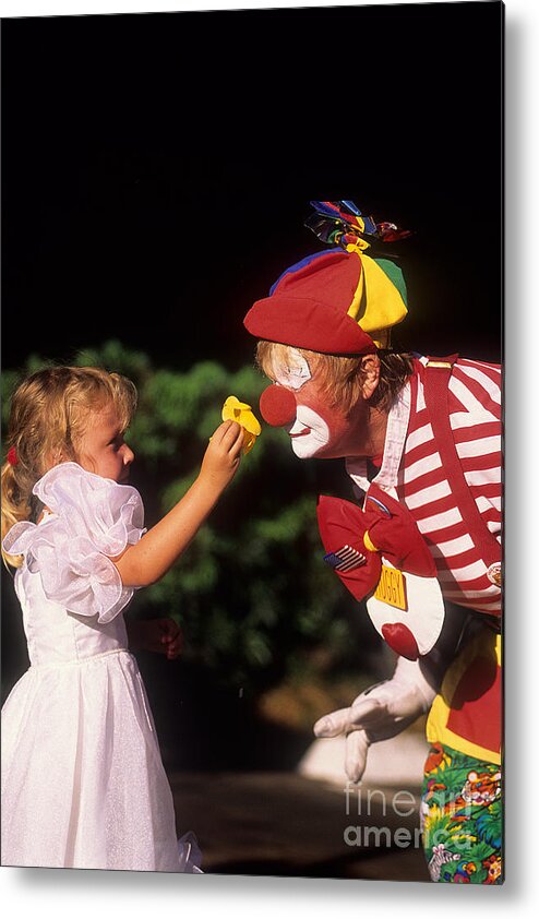 Clown Metal Print featuring the photograph Little Princess and Huggy the Clown by Jim Cazel