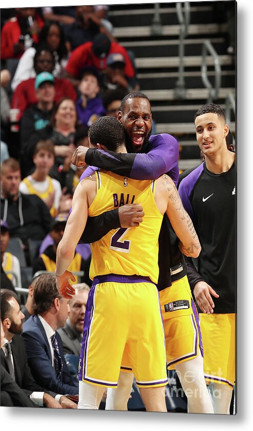 Nba Pro Basketball Metal Print featuring the photograph Lonzo Ball and Lebron James by Kent Smith