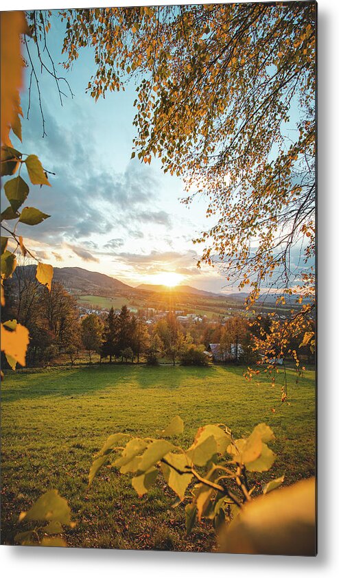 Harmony Metal Print featuring the photograph Magical sunset overlooking the foothills of Czech Republic by Vaclav Sonnek