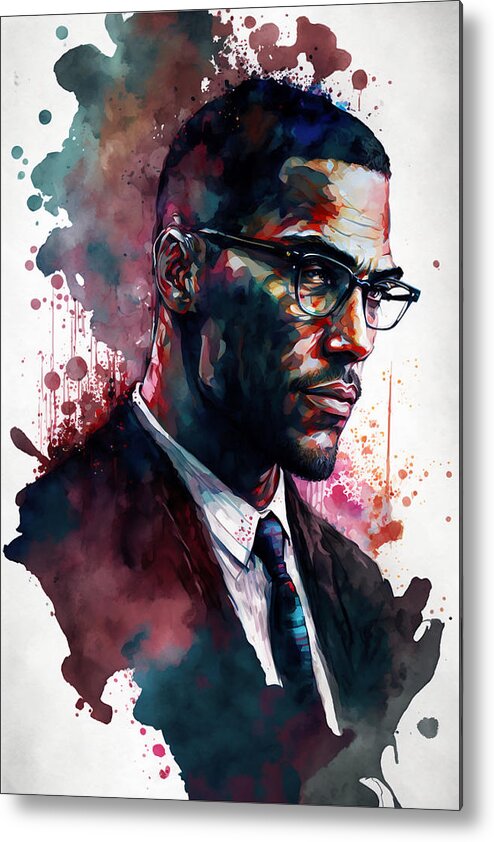 Malcolm X Metal Print featuring the digital art Malcolm X Portrait by Kai Saarto