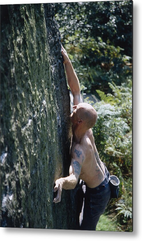 Risk Metal Print featuring the photograph Man Rock Climbing by Heidi Coppock-Beard