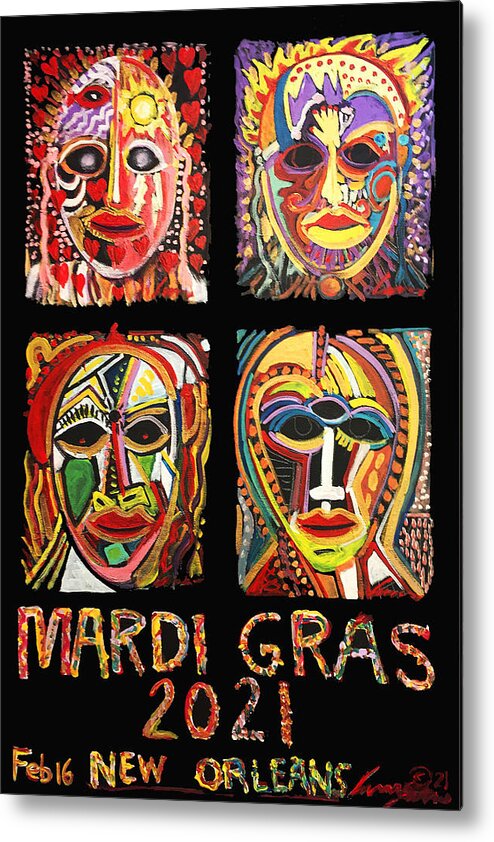 Mardi Metal Print featuring the painting Mardi Gras 2021 by Amzie Adams