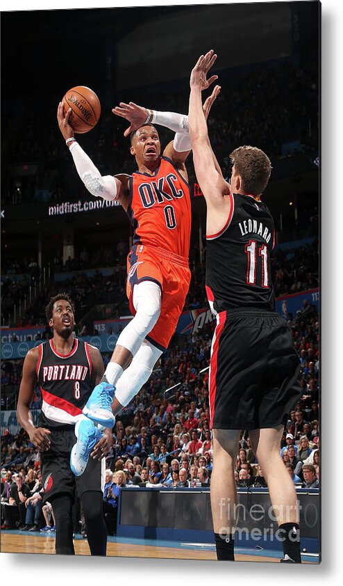 Russell Westbrook Metal Print featuring the photograph Meyers Leonard and Russell Westbrook by Layne Murdoch