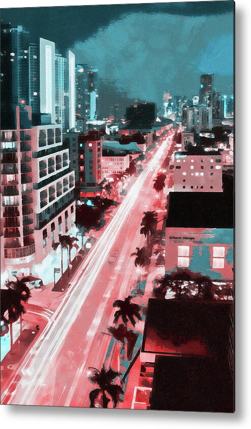 Miami Metal Print featuring the painting Miami Cityscape - 07 by AM FineArtPrints