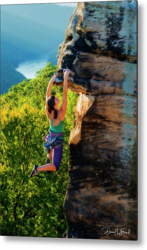  Metal Print featuring the photograph Model climbing on rock cliff by Dan Friend