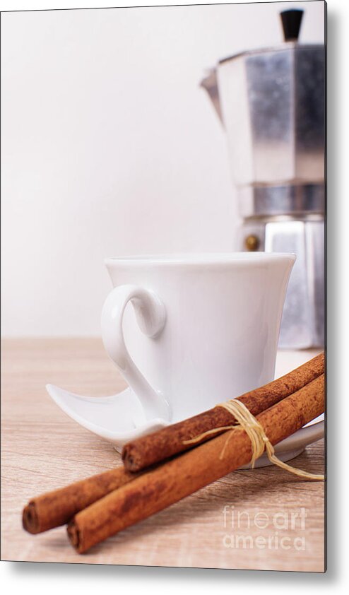Coffee Metal Print featuring the photograph Morning coffee with cinnamon by Mendelex Photography