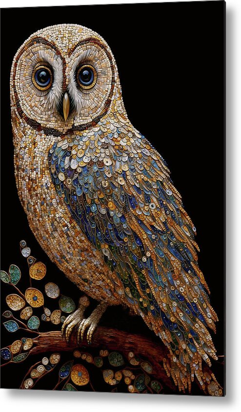 Owls Metal Print featuring the digital art Mosaic Owl by Peggy Collins