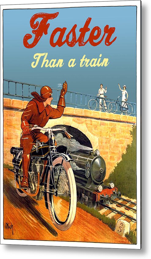 Motorcycle Metal Print featuring the digital art Motorcycle Faster Than Train by Long Shot