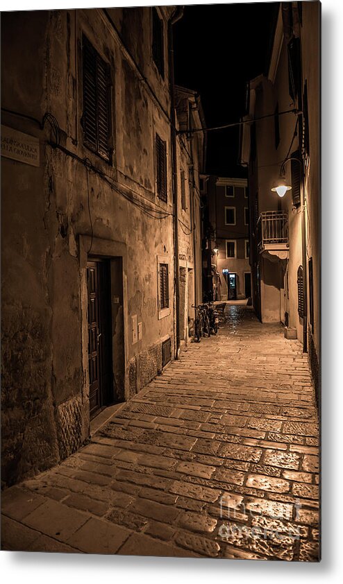 Accommodation Metal Print featuring the photograph Narrow Alley With Old Houses In The Village Fazana In Croatia by Andreas Berthold