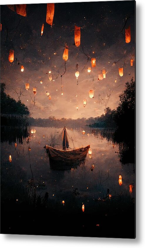 Boat Metal Print featuring the digital art Night Lights by Nickleen Mosher