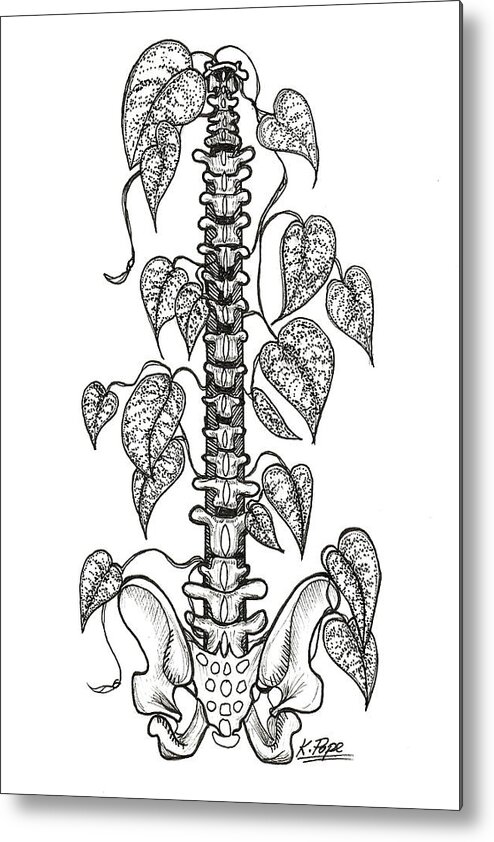 Spine Metal Print featuring the drawing Nurtured Strength Spine Plant Support by Kathy Pope