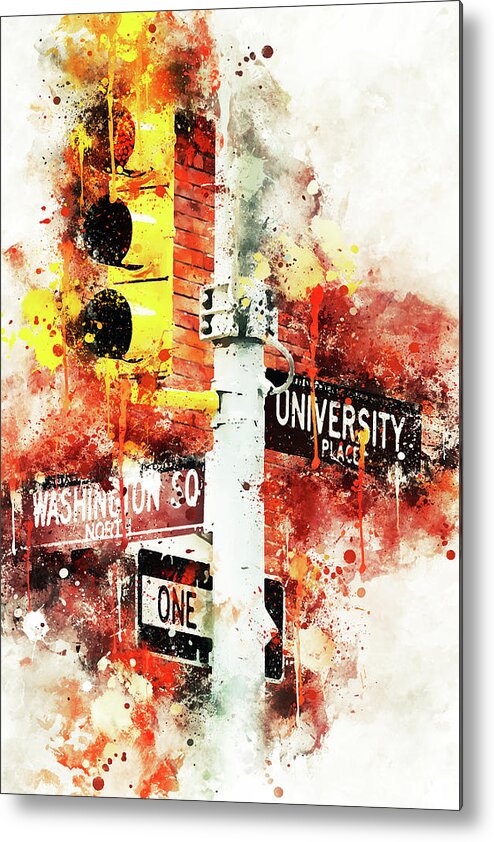 Fine Art Metal Print featuring the mixed media NYC Watercolor Collection - Manhattan Signs by Philippe HUGONNARD