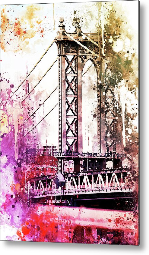 Fine Art Metal Print featuring the painting NYC Watercolor Collection - The Manhattan Bridge II by Philippe HUGONNARD