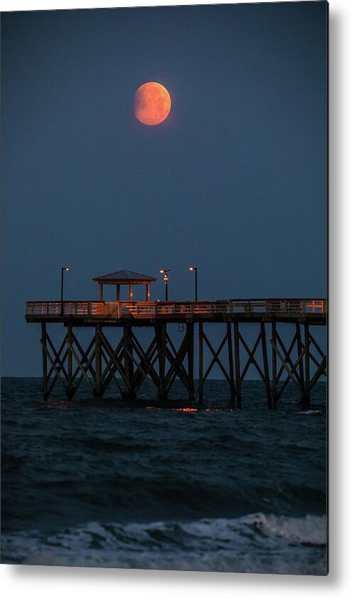 Fullmoon Metal Print featuring the photograph Oak Island Partial Lunar Eclipse by Nick Noble