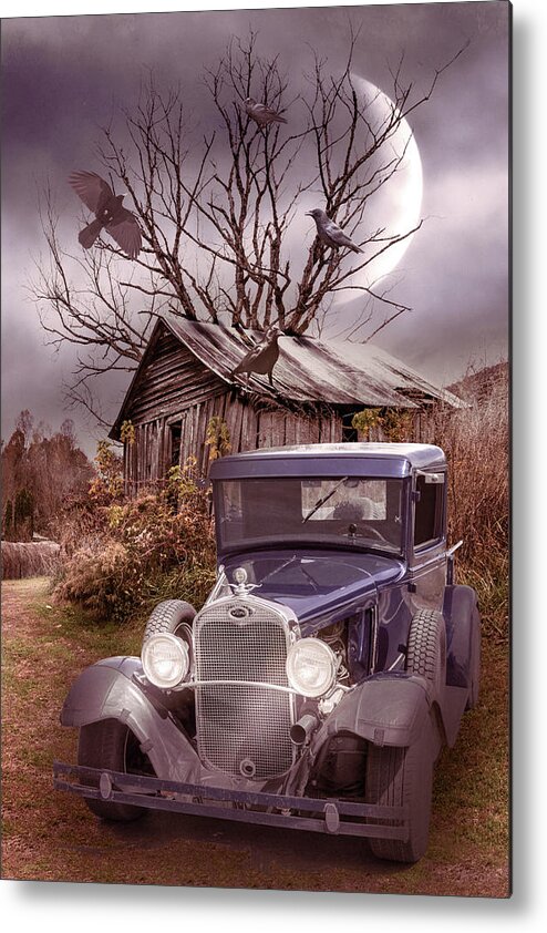 Barns Metal Print featuring the photograph Old Ford under the Country Autumn Moon by Debra and Dave Vanderlaan