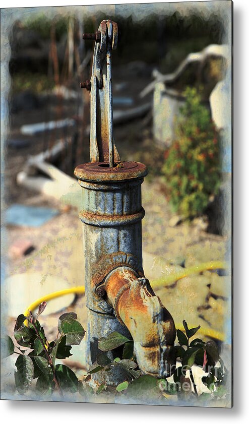 Garden Metal Print featuring the mixed media Old Pump in Garden by Kae Cheatham