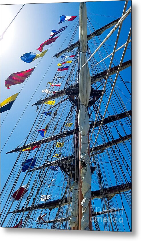 Old Metal Print featuring the photograph Old Sailing Ship Mast and Sails by Beachtown Views
