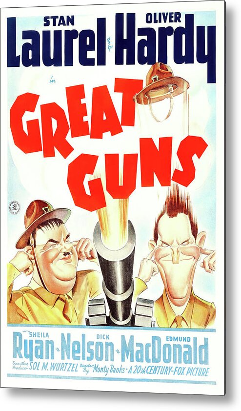 Oliver Hardy Metal Print featuring the photograph OLIVER HARDY and STAN LAUREL in GREAT GUNS -1941-, directed by MONTY BANKS. by Album