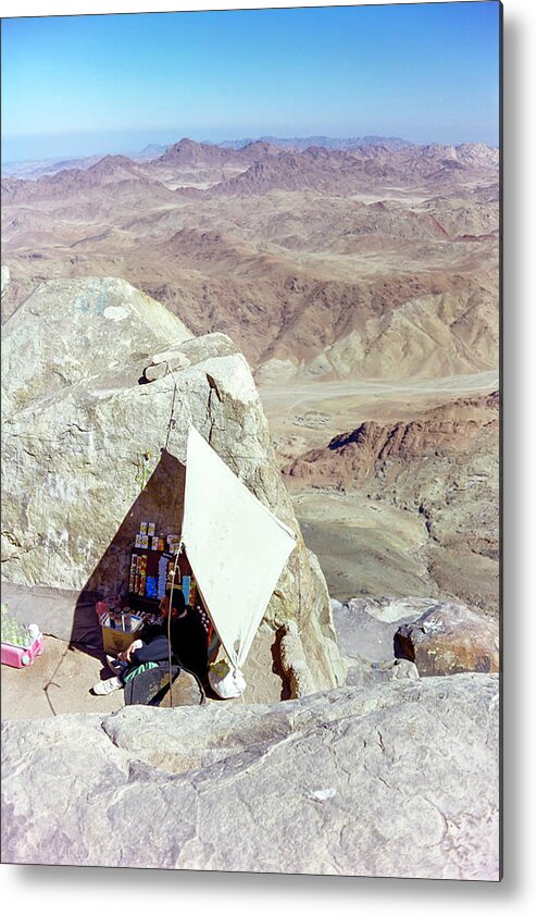 Jabal Musa Metal Print featuring the photograph only lonely vendor top of Mount Sinai by Paul Vitko